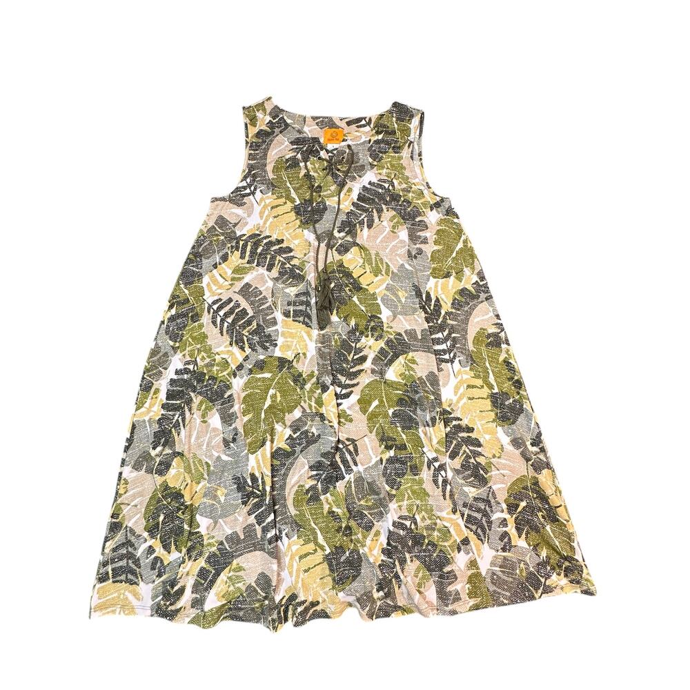 Ruby Rd Dress Womens Small Green Floral Tropical Sleeveless Summer Pullover